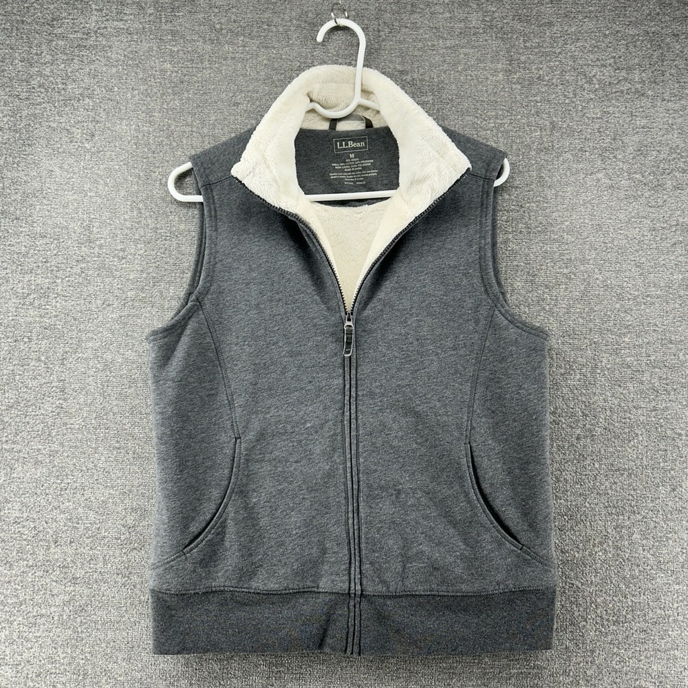 LL Bean Full Zip Fleece Lined Vest Women Size Gray Casual Outdoor‎